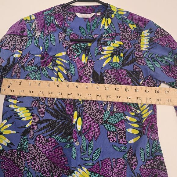 ZOA New York Leaf Shirt Dress Size XS Floral Purple Tropical Beachy Vacation - Picture 12 of 12